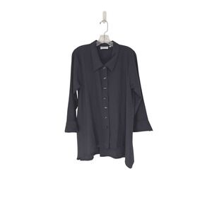 Habitat Blouse Black Button Up Artsy Art to Wear Lagenlook Relaxed Basic Medium